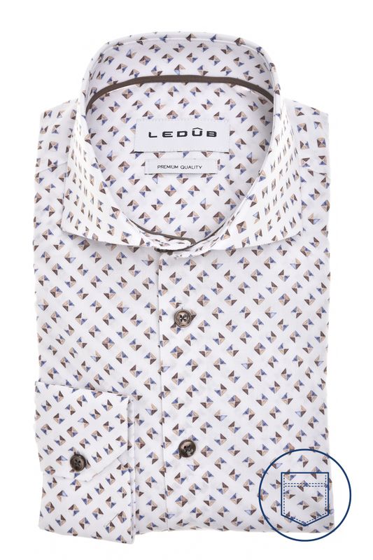 Ledub Shirts Print:Overhemd Wit/beige 916 Donkerbruin 680 0143510