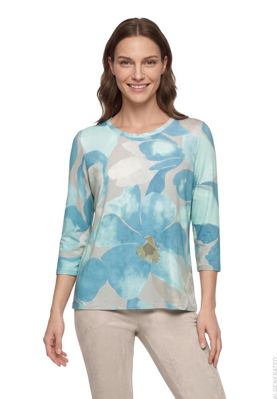 Betty Barclay Shirt Kurz 3/4 Arm Petrol/Grey 29641717