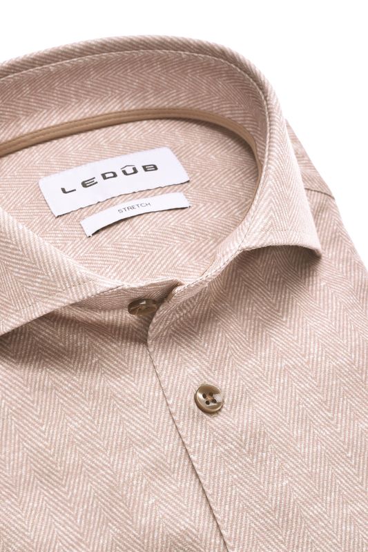 Ledub Shirts Plain:Overhemd Lichtbruin 620 Middenbruin 650 0143641