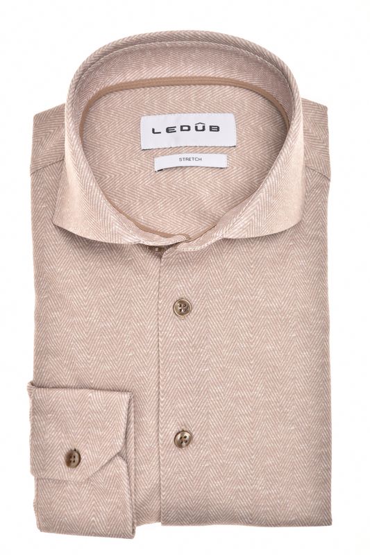 Ledub Shirts Plain:Overhemd Lichtbruin 620 Middenbruin 650 0143641