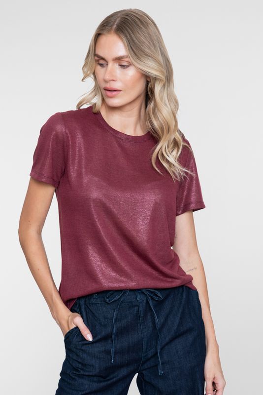 Geisha T-shirt round neck foil burgundy 62561-41