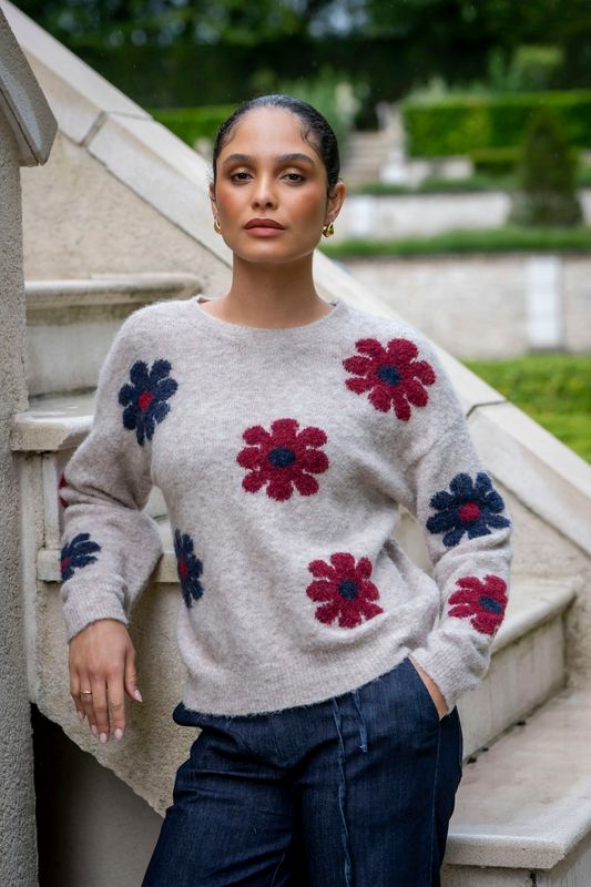 Geisha Pullover flowers Beige 64506-10