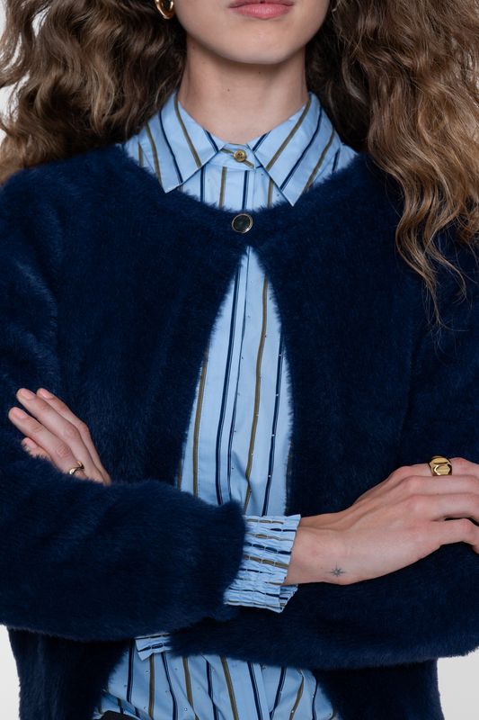 Geisha Round neck hairy cadigan indigo 64513-10