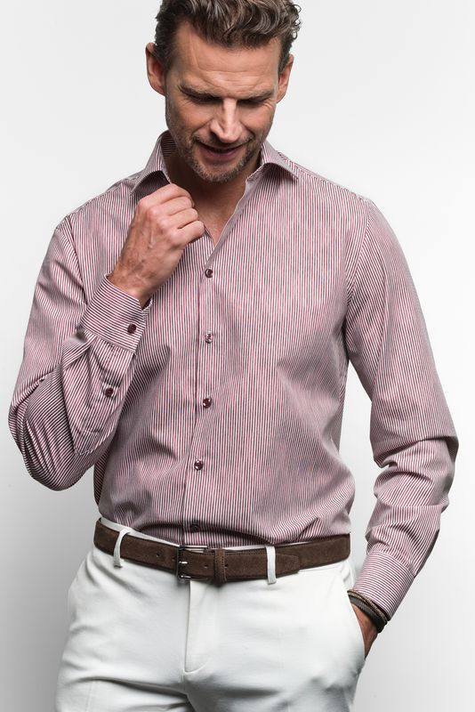 Ledub Shirts Stripe:Overhemd Donkerrood 480 0143535