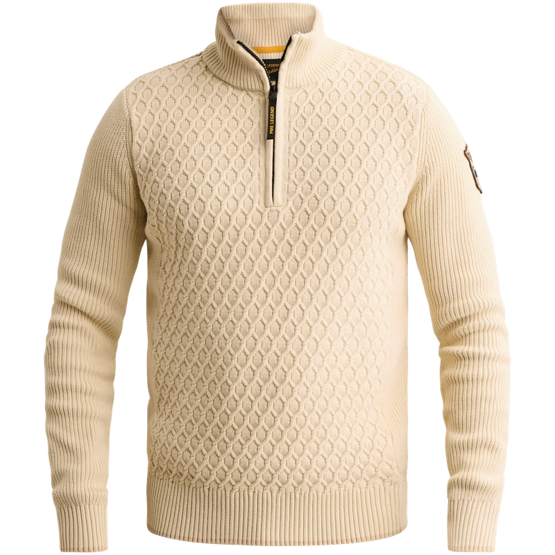 PME Legend Half zip collar cotton mix yarn Bone White PKW2609325