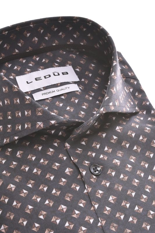 Ledub Shirts Print:Overhemd Donkerblauw 190 Donkerbruin 69 0143510
