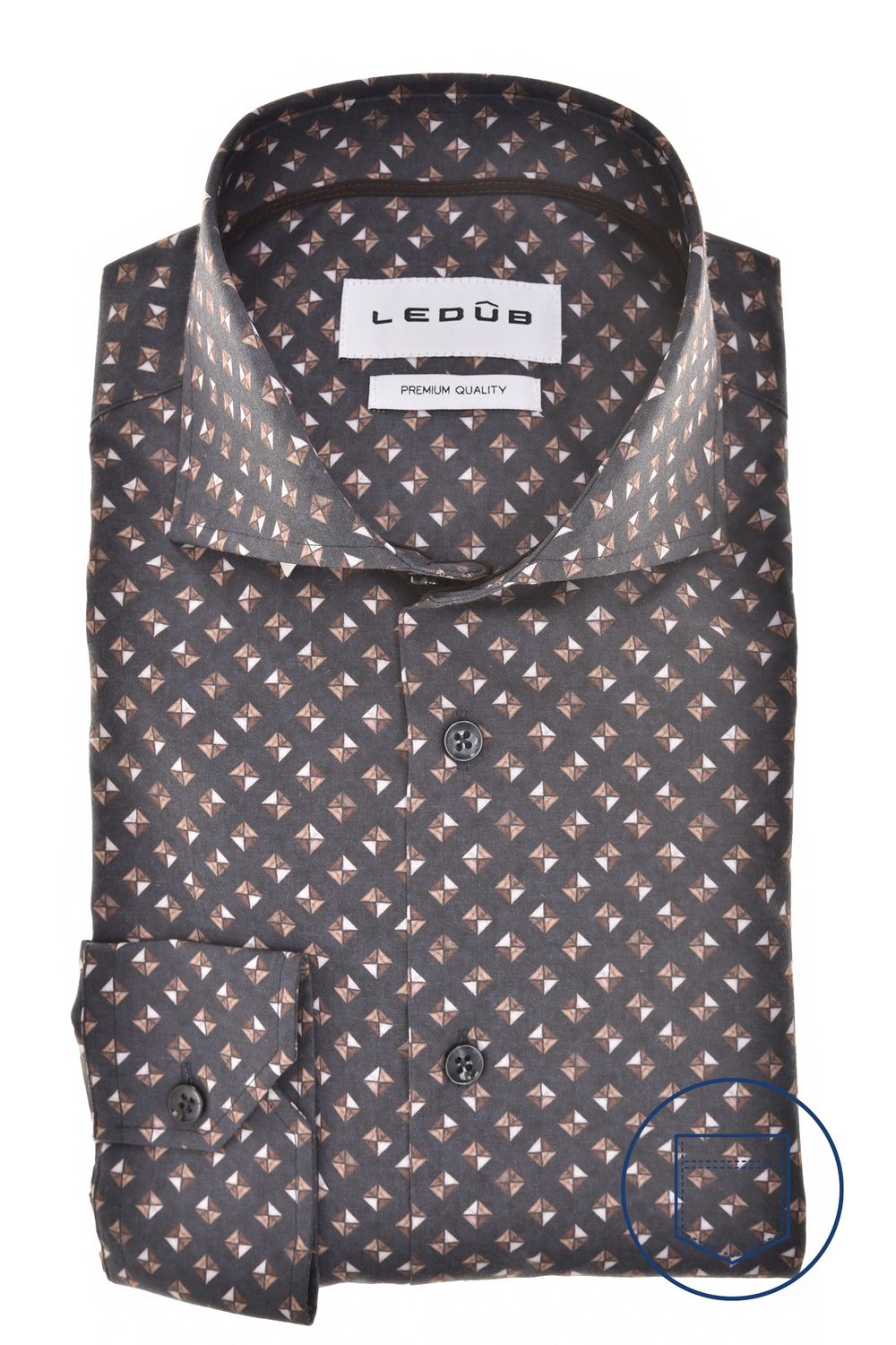 Ledub Shirts Print:Overhemd Donkerblauw 190 Donkerbruin 69 0143510
