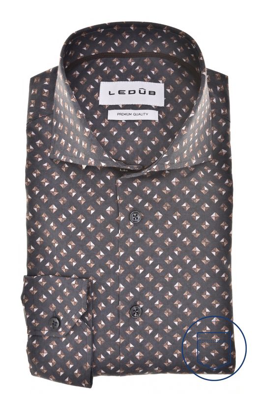 Ledub Shirts Print:Overhemd Donkerblauw 190 Donkerbruin 69 0143510