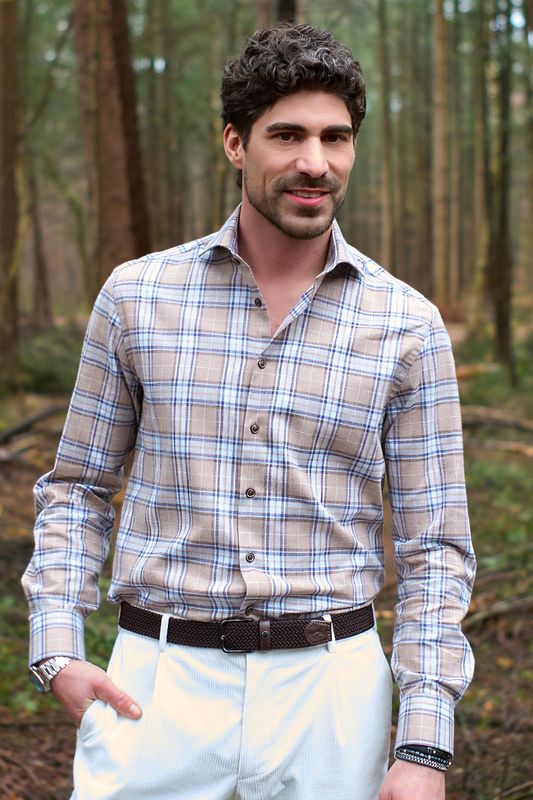 Ledub Shirts Check:Overhemd Lichtbruin 630 0143570