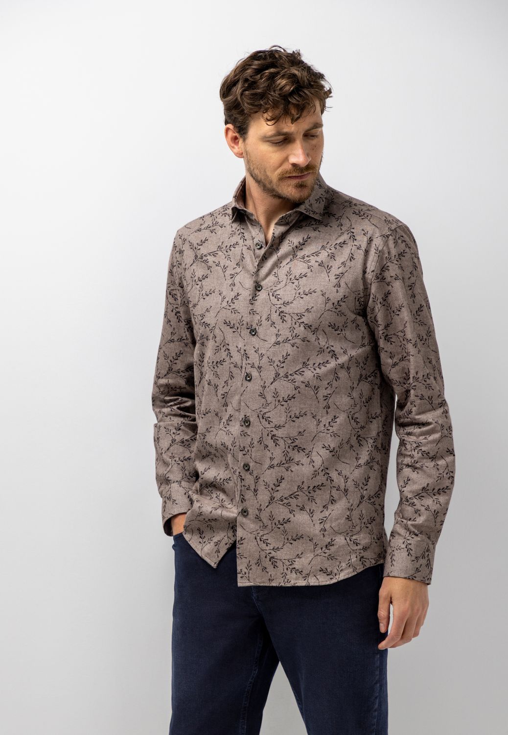 State of Art Shirt LS Print Twill Bruin 21426241
