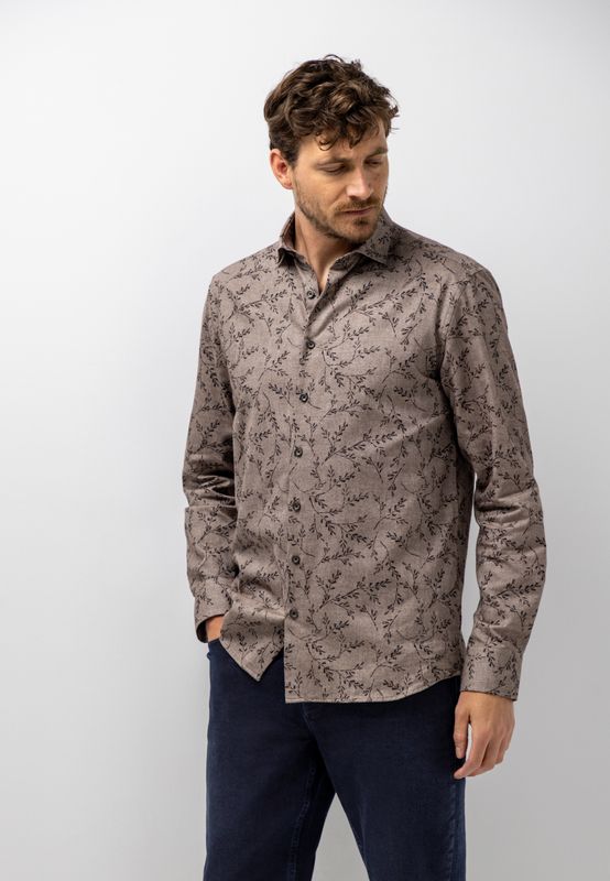 State of Art Shirt LS Print Twill Bruin 21426241