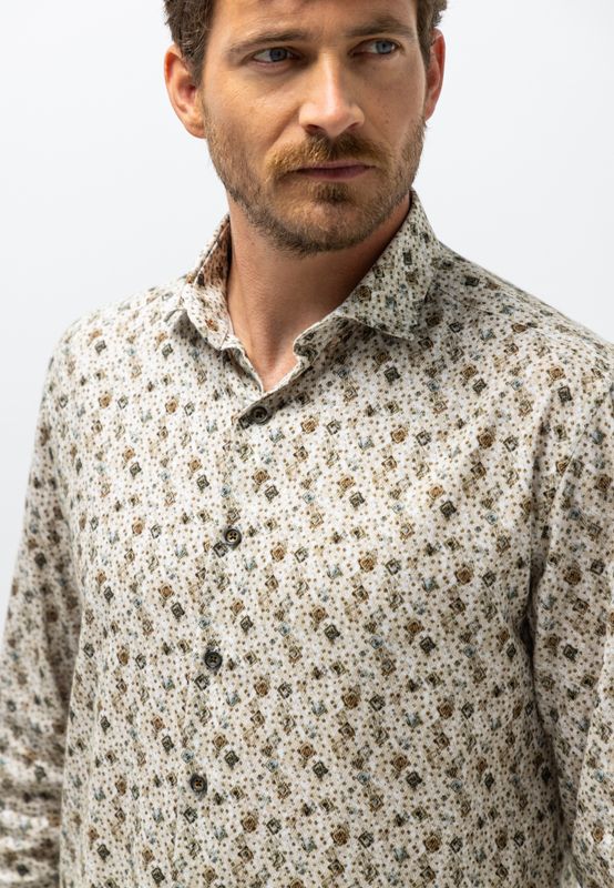 State of Art Shirt LS Print Flann bruin:Grint 21426234