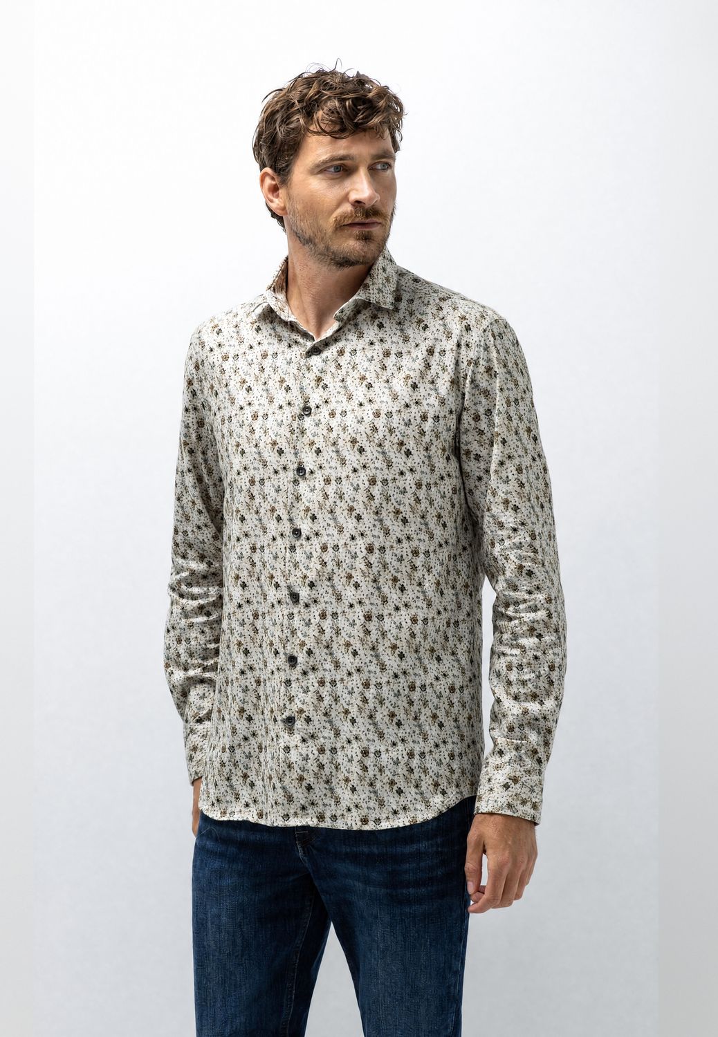 State of Art Shirt LS Print Flann bruin:Grint 21426234