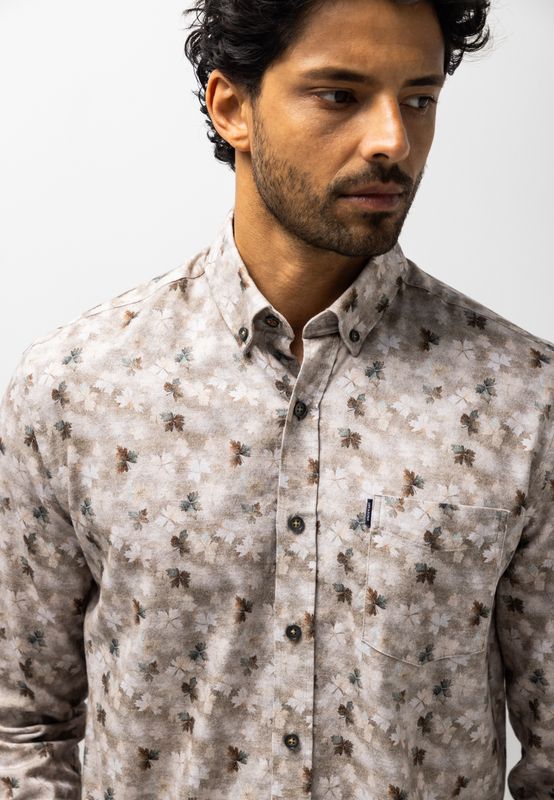 State of Art Shirt LS Print Fine bruin:bladgroen 21426254