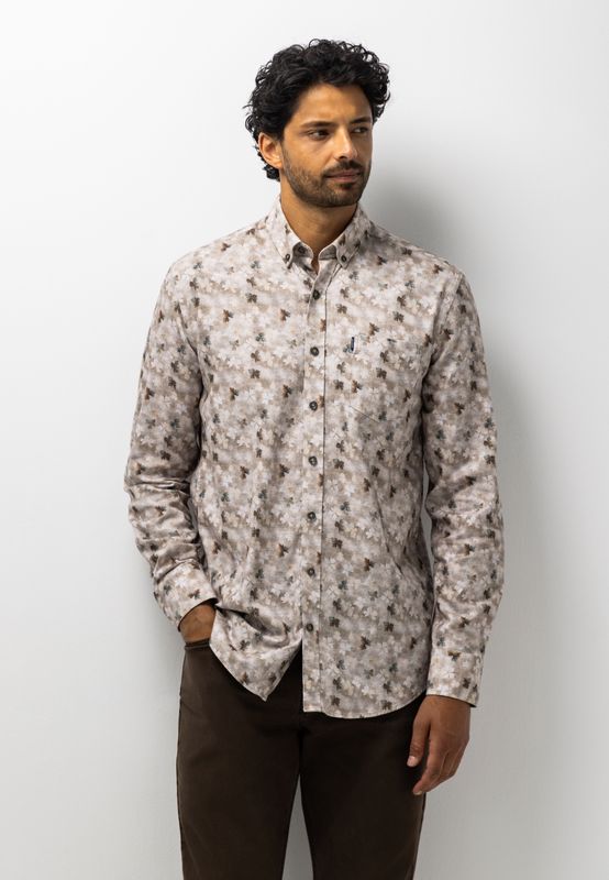 State of Art Shirt LS Print Fine bruin:bladgroen 21426254