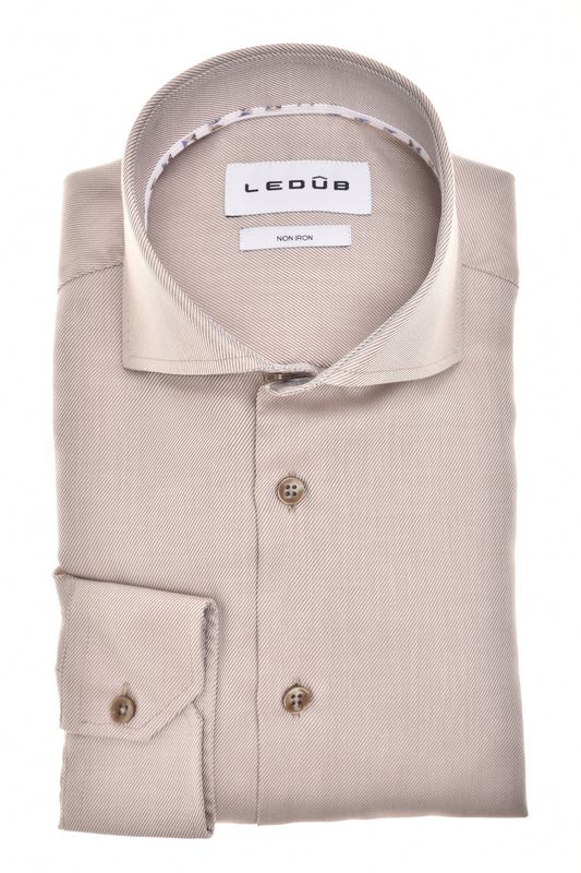 Ledub Shirts Plain:Overhemd Middenbruin 660 Wit/Bruin 0143515