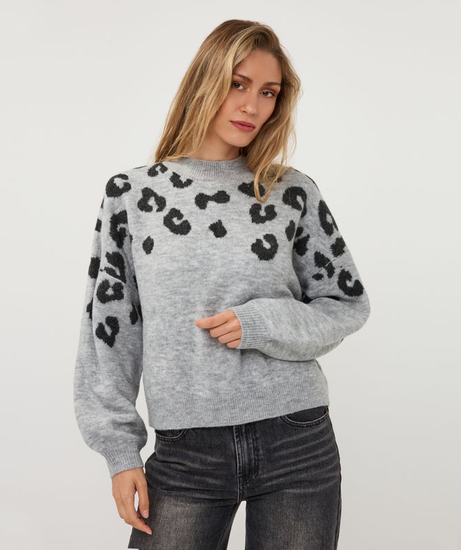 Esqualo Sweater leopard Light Grey Melange W26.03704