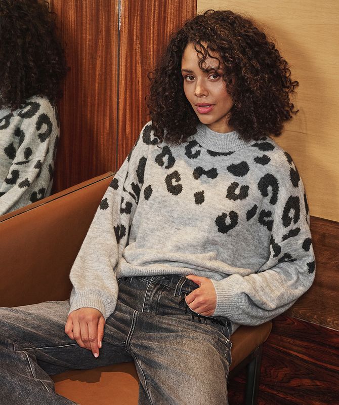 Esqualo Sweater leopard Light Grey Melange W26.03704