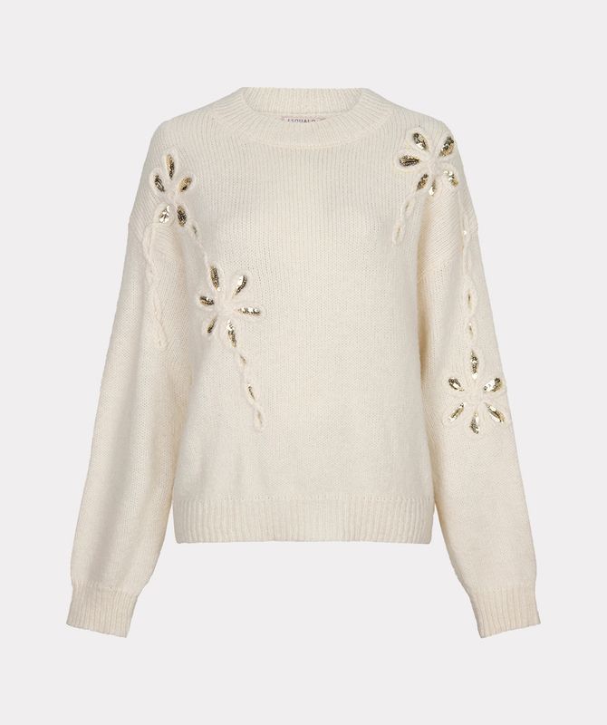Esqualo Sweater sequin flowers Vanilla W26.02708