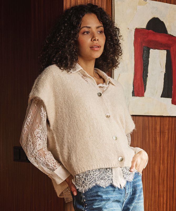 Esqualo Cardigan slv/lss knit Vanilla W26.03702