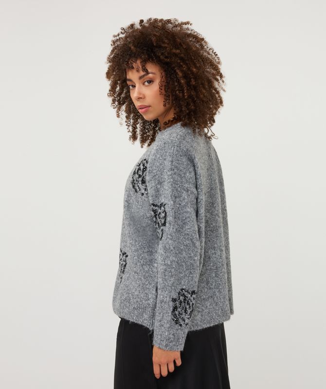 Esqualo Sweater sequin flowers Grey Melange W26.18704