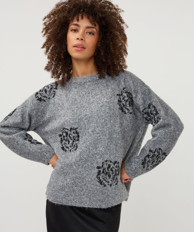 Esqualo Sweater sequin flowers Grey Melange W26.18704