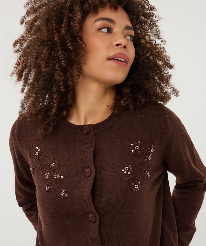 Esqualo Cardigan flower embroidery Dark Coffee W26.02712