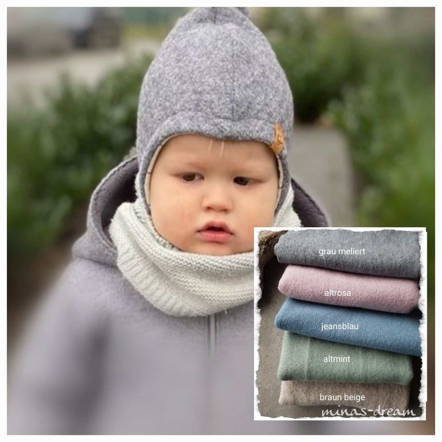 Merino-Wollwalkmütze, Zwergenmütze, Pixiemütze für Babys und Kleinkinder