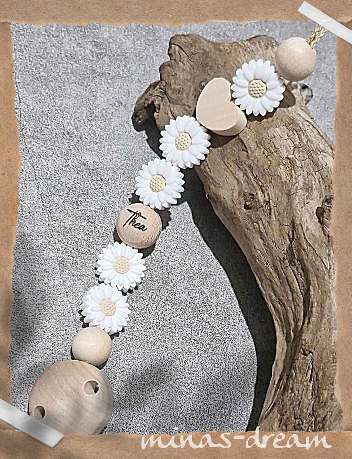 Schnullerkette mit Namen, Beißkette Margerite