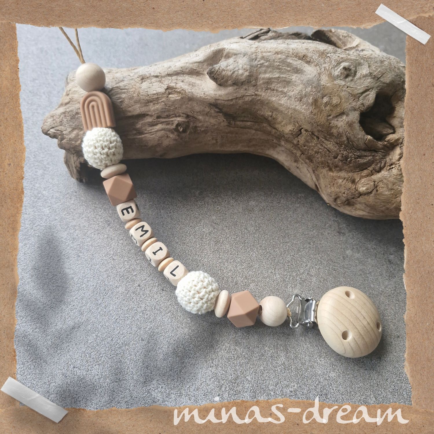 Schnullerkette mit Namen, Beißkette Natura