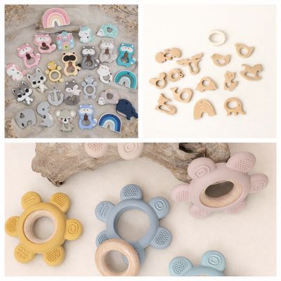 Beißanhänger, unbehandelte Bucheholzanhänger, Silikonanhänger