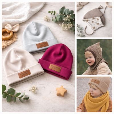 Wollwalk & Baumwoll Mützen für Babys und Kinder, personalisierbar