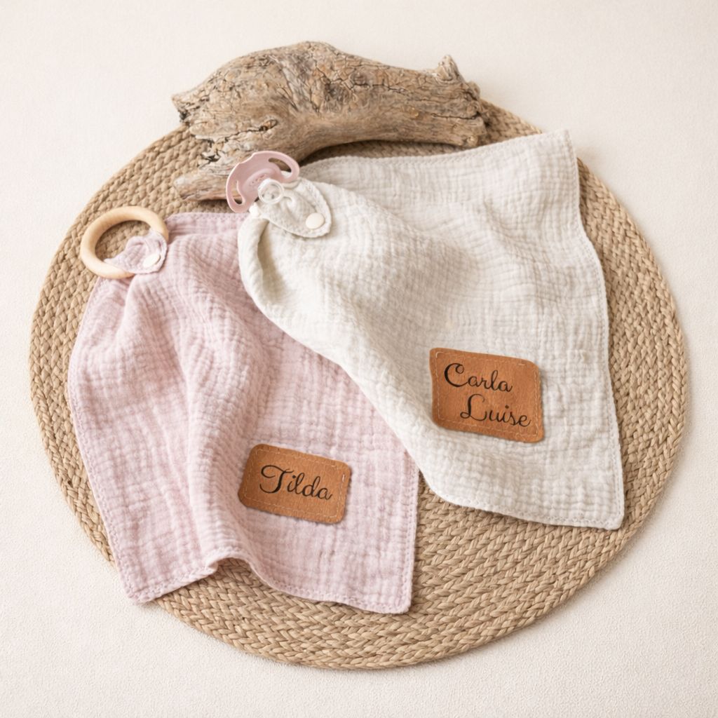 Schnuffeltuch, Schnullertuch, Schmusetuch, Musselintuch personalisiert mit Namen