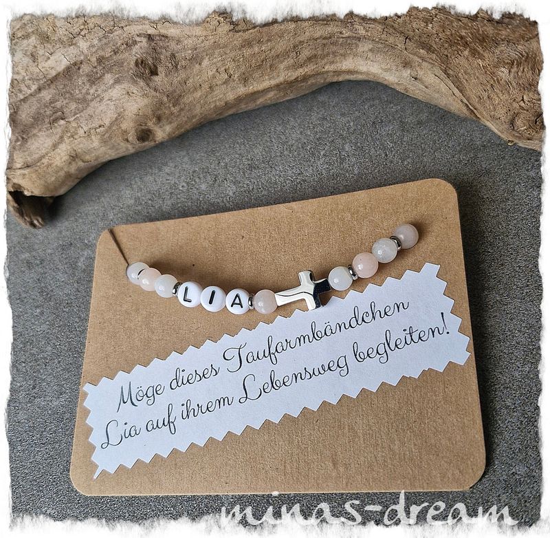 Taufarmband, Kommunionsarmband aus echter Jade oder Acryl