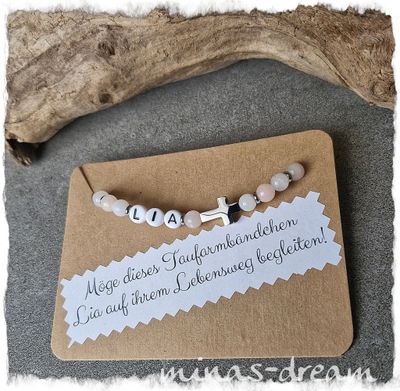 Taufarmband, Kommunionsarmband aus echter Jade oder Acryl