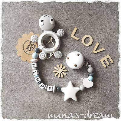 Schnullerkette personalisiert mit Namen, Beißkette BLUE II Schnullerkette personalisiert mit Namen, Beißkette BLUE II