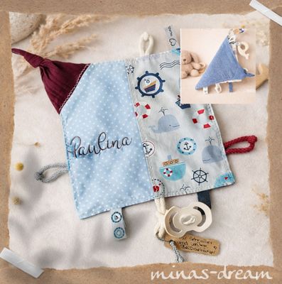 Personalisiertes Sensoknistertuch | Knistertuch mit Rassel MARITI – Fühltuch – maritimes Motorikspielzeug