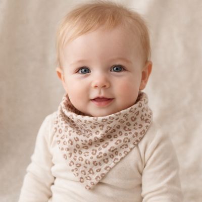 Stylisch schönes Halstuch für Babys und Kleinkinder – Weiches Musselin Dreieckstuch, personalisierbar LEO Print in beige-braun Stylisch schönes Halstuch für Babys und Kleinkinder – Weiches Musselin Dreieckstuch, personalisierbar LEO Print in beige-braun