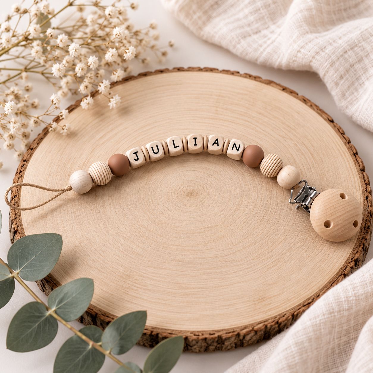 Personalisierte Schnullerkette mit Namen, zeitlos und natürlich, Beißkette ERDE Personalisierte Schnullerkette mit Namen, zeitlos und natürlich, Beißkette ERDE