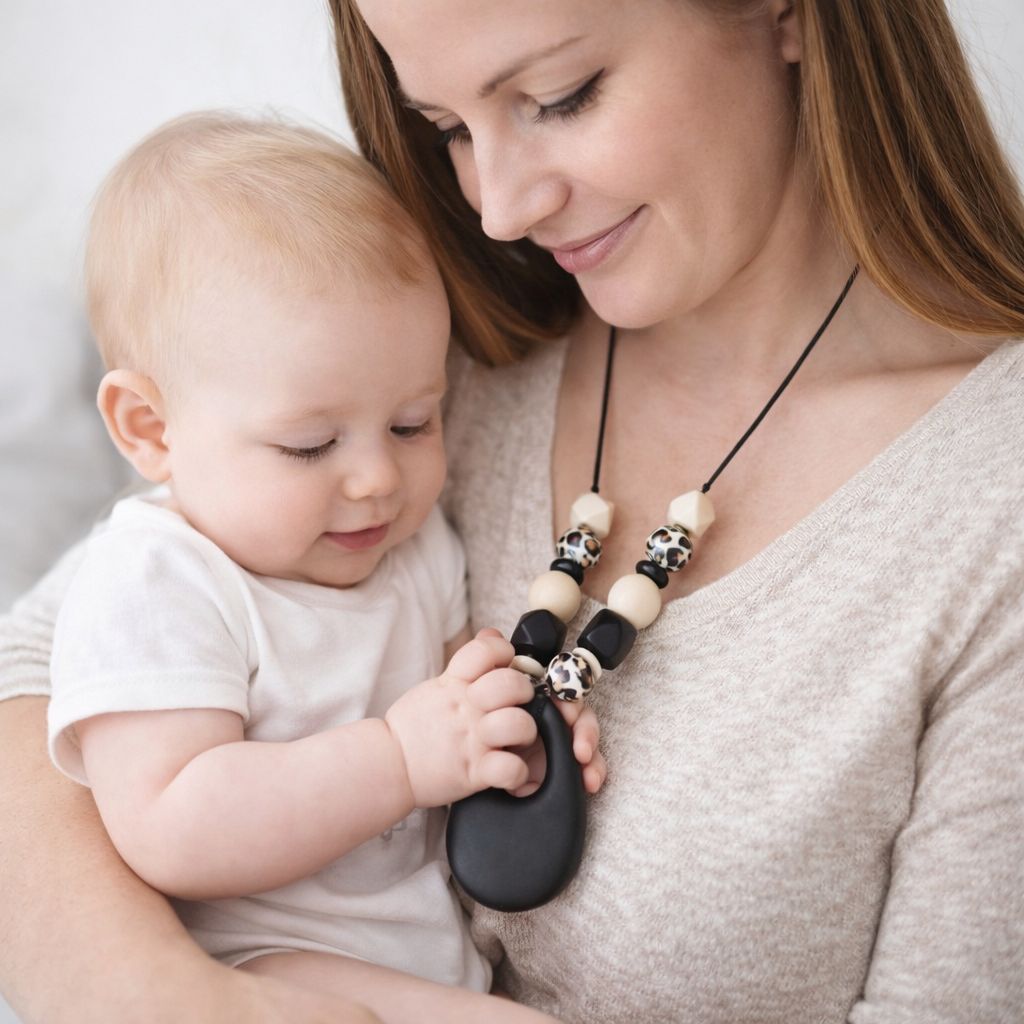Stillkette LEO – Silikon & Holz Beißkette für Babys | Sensorische Stillkette Mama | personalisierbar