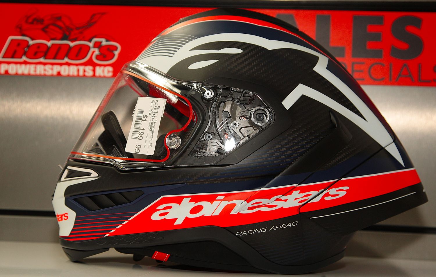 Alpinestars Supertech R10 Team Helmet -Black Carbon/Red Fluo/Blue Matte (XL)