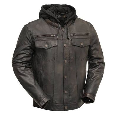 JACKET - Vendetta Men's Motorcycle Leather - BLACK OLIVE - M JACKET - Vendetta Men's Motorcycle Leather - BLACK OLIVE - M