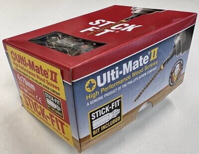 Ulti-mate High Performance Woodscrew PoziSquare Double Csk BZP&Y - (8g) 4mm x 70 (Box Of 200) Stick-fit® Bit Included