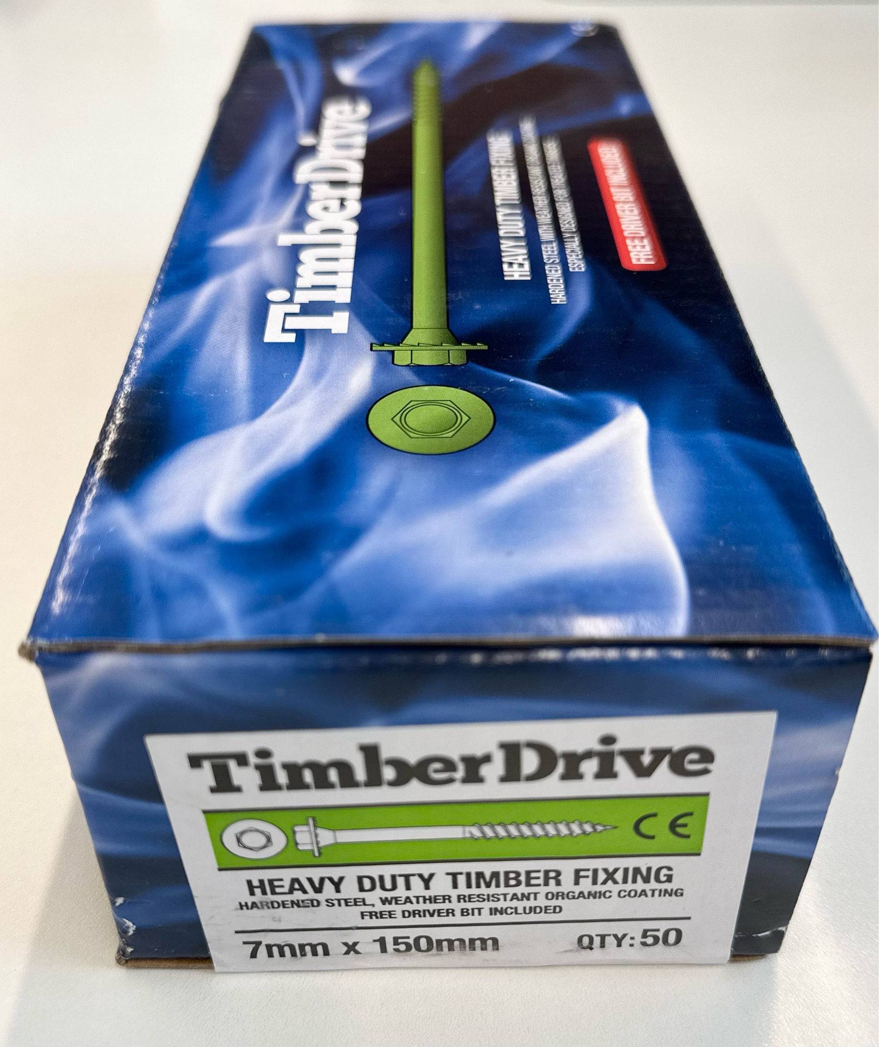 *DISCONTINUED* TimberDrive Heavy Duty Timber Fixing Screw 7mm X 150mm, With Green Weather Resistant Coating (Box Of 50 - Driver Bit Included) Recommended For Garden Sleepers And Posts