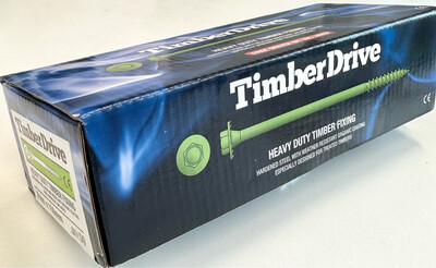 TimberDrive Heavy Duty Timber Fixing Screw 7mm X 150mm, With Green Weather Resistant Coating (Box Of 50 - Driver Bit Included) Recommended For Garden Sleepers