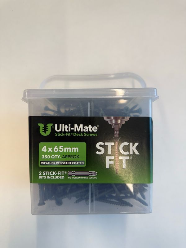 Ulti-Mate Green Coated Decking Screws – 4.0mm x 65mm – Tub of 350 (Stick-fit® Bit Included) Weather Resistant Coated