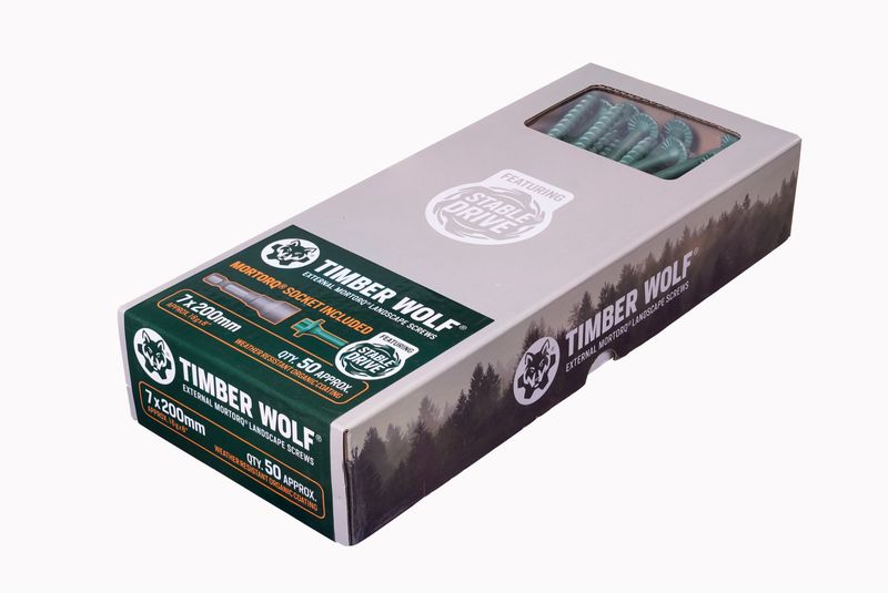 Heavy Duty Timber Wolf MORTORQ Landscaping Screws - 7.0 x 200mm Box 50 (Bit Included) (Great For Sleepers & Posts)