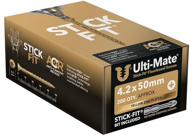4.2mm x 50mm Ulti-mate Floorboard Screws Zinc/Yellow (For chipboard, MDF/OSB and Plywood) Box of 200