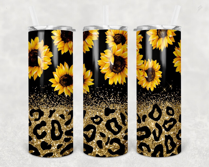 Black Cheetah And Sunflower Sub Tumbler