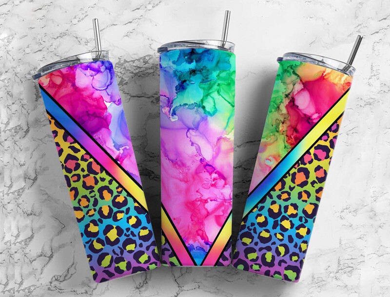 Neon Watercolor/cheetah Sub Tumbler